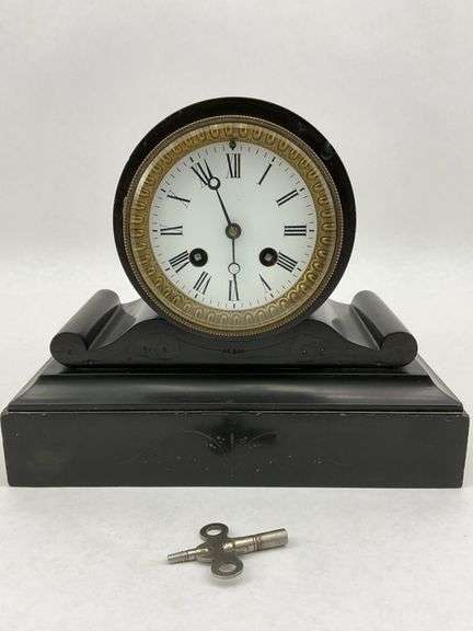 Antique Black Marble Drum Mantel Clock image