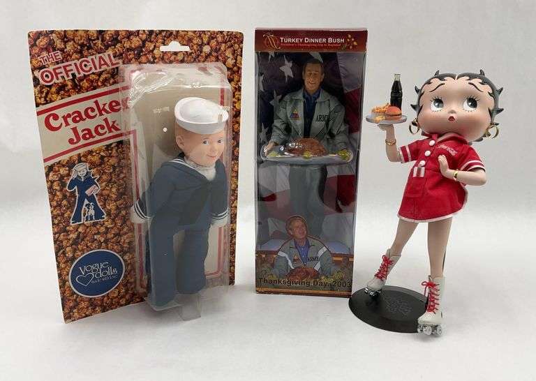 Cracker Jack, Betty Boop, and Turkey Dinner Bush Dolls - 3 Piece Set image