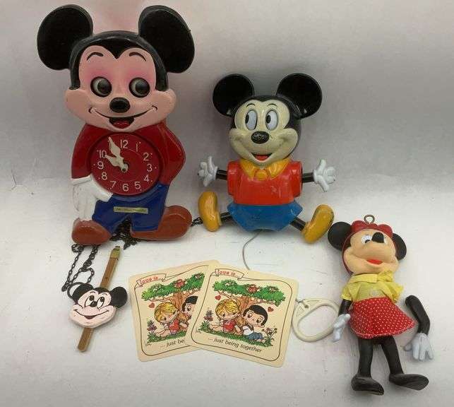 Vintage Mickey & Minnie Mouse Toys and Clock Lot - Illco, Walt Disney Productions image