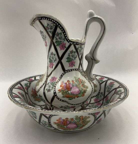 Decorative Bowl and Pitcher Set with Figural Details image