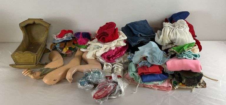Doll Parts, Cradle and Girls Clothes Lot (Sizes 3-6 Months to 4T) image