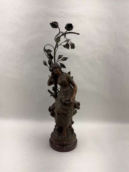 Figural Bronze Metal Statue of Woman with Floral Accent image
