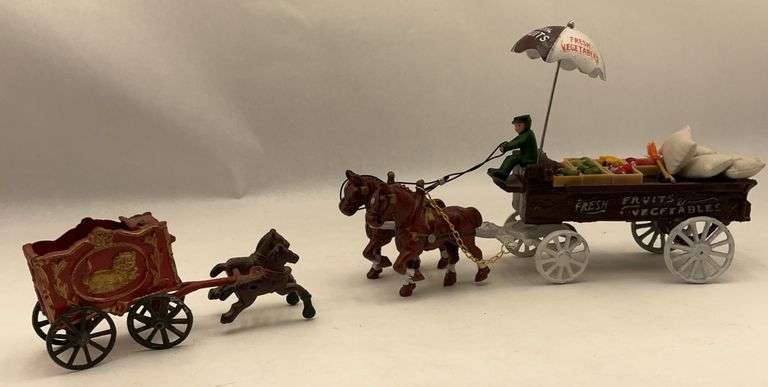 Cast Iron Horse Drawn Fruit & Vegetable Vendor Wagons image