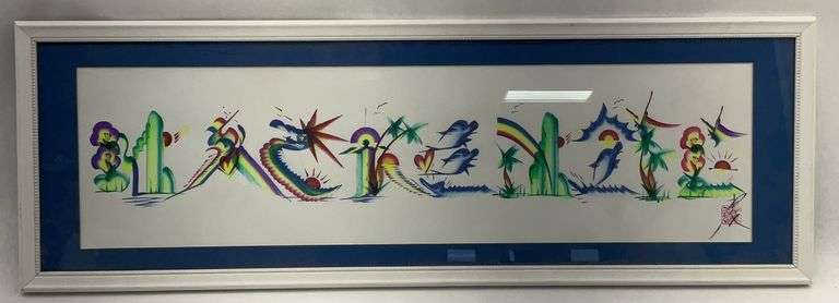 Framed 'Name Art' Oriental Watercolor Painting - 33" x 11" image