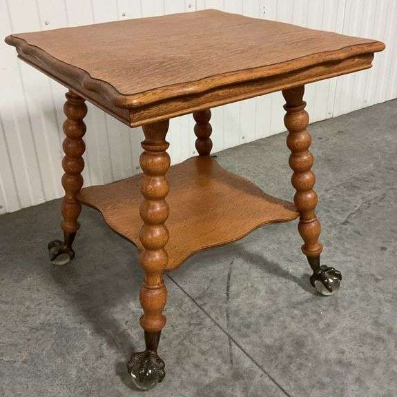 Antique Oak Parlor Table Glass Ball Claw Feet c.1920's image