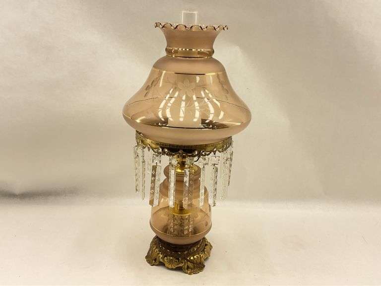 Elegant Pink Glass Table Lamp with Crystal Prisms image