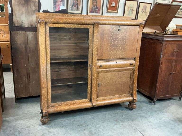 Antique Tiger Oak Side-by-Side Secretary Bookcase image