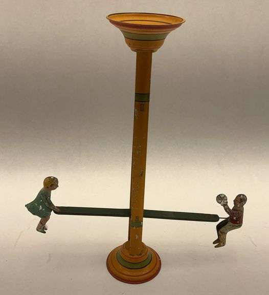 Vintage Tin Litho Seesaw Toy with Children image