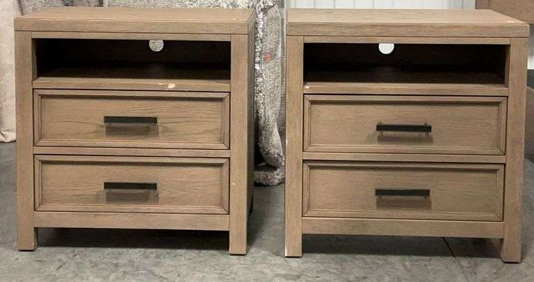Pair of Nightstands with Drawers and Outlets image