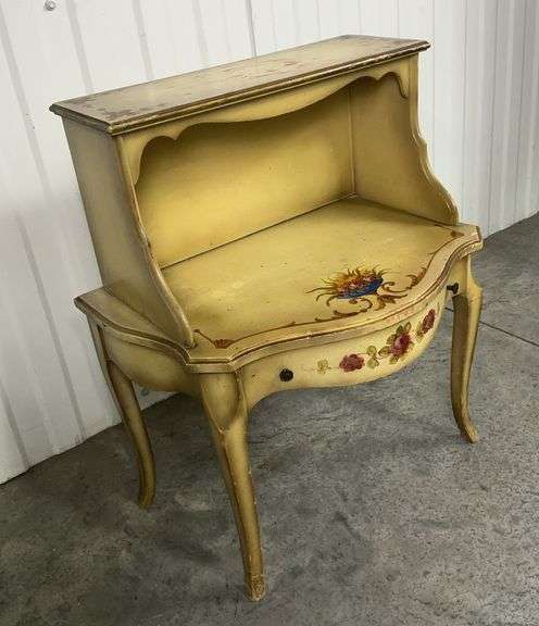Vintage Hand Painted French Provincial Floral Telephone Table/Gossip Bench image
