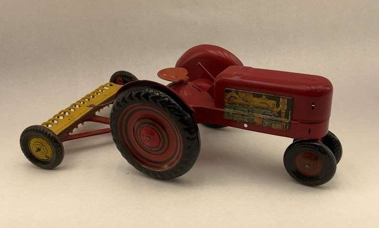 Toy Tractor with Yellow Cultivator, Made in USA, 18x10x6 image