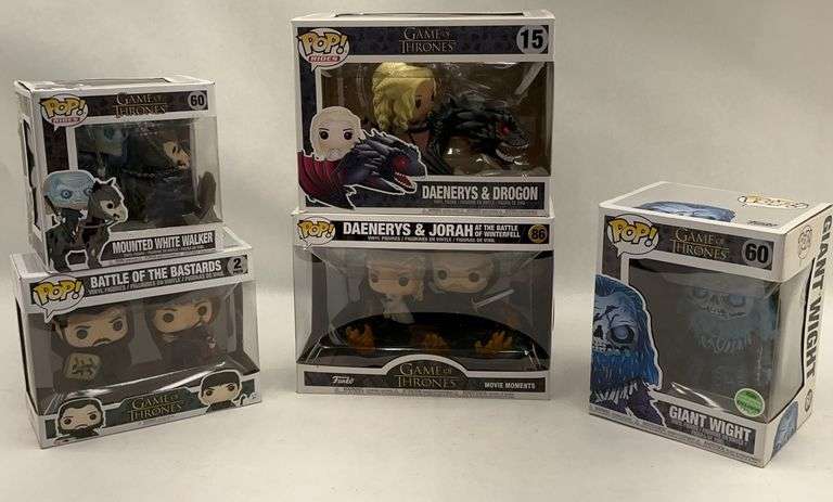 Funko Pop Game of Thrones Bundle - Daenerys, Jon Snow, Giant Wight, Mounted White Walker, Battle of the Bastards image