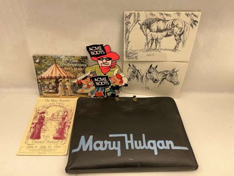Mary Hulgan Art Portfolio with Prints, Doll Exhibit Memorabilia, and Horse Art image