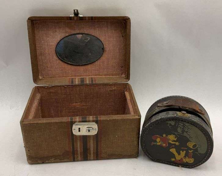 Vintage Travel Cases: Striped Suitcase & Hat Box image