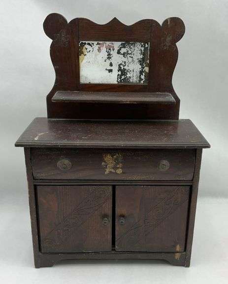 Small Wooden Dresser with Mirror, 16x7x24 image