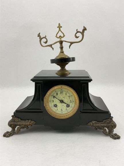French Black Marble Mantel Clock image