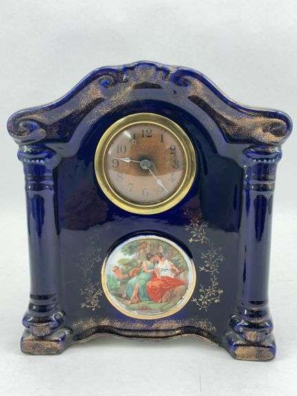 Vintage Cobalt Porcelain Mantel Clock image