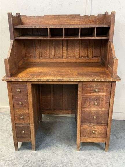 Antique Oak Desk with Gallery Hutch image