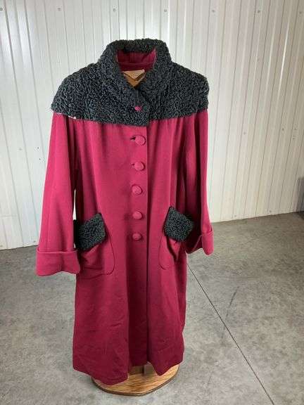 Weinberg's Fashion Shop Burgundy Button-Down Coat with Black Collar image