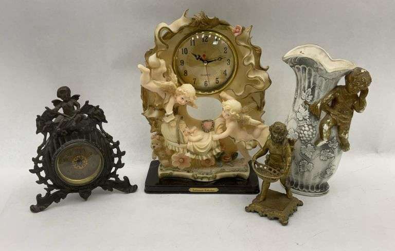 Figural Clock Assortment with Vase and Statue image
