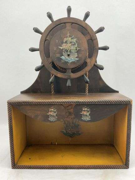 Gilbert 1907 Nautical Ship Wheel Shelf Clock with Key image