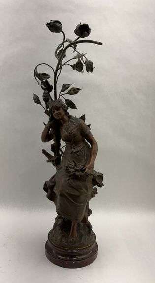 Figural Bronze Metal Statue of Woman with Floral Accent image
