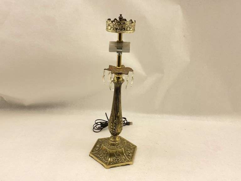 Ornate Brass Table Lamp with Crystal Accents and Crown Top image