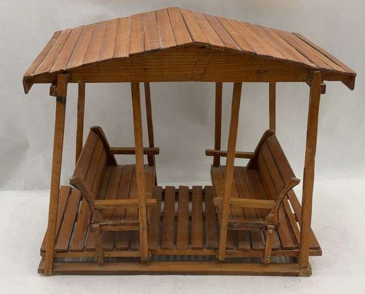 Handmade Wooden Miniature Covered Swing Set, 1983 image