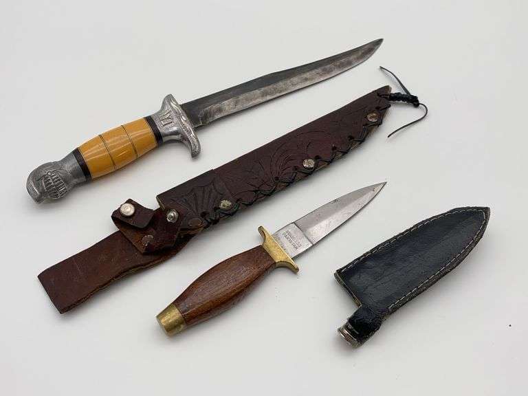 Set of Two Fixed Blade Knives with Leather Sheaths - 12-inch and 7-inch image