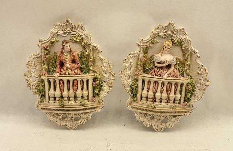 Pair of Made in Italy Lady Balcony Relief Wall Hangings - 12x4x16 image