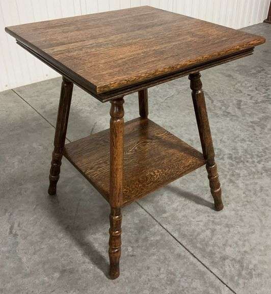 Antique Quarter-Sawn Oak Two-Tier Side Table with Turned Legs image