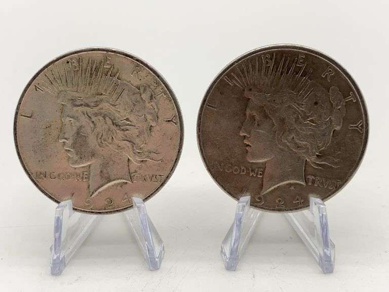 Two 1924-S Peace Silver Dollars image