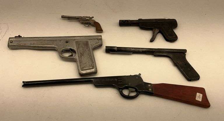 Lot of 5 Metal Toy Cap Guns - AEROMATIC, METAL PRODUCTS, Mini Rayo image