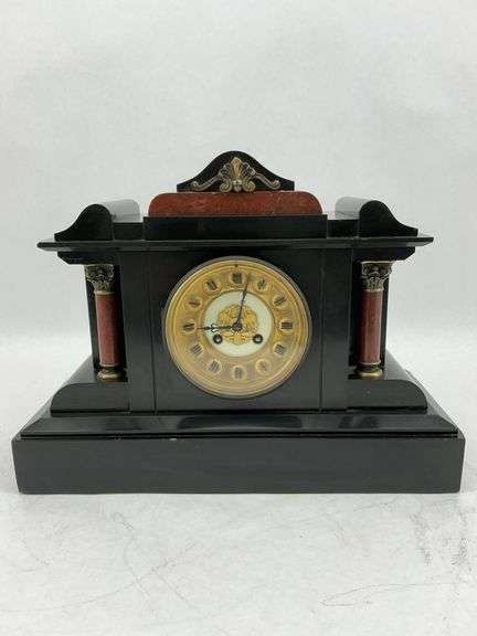 Antique Black Marble Mantel Clock with Columns image
