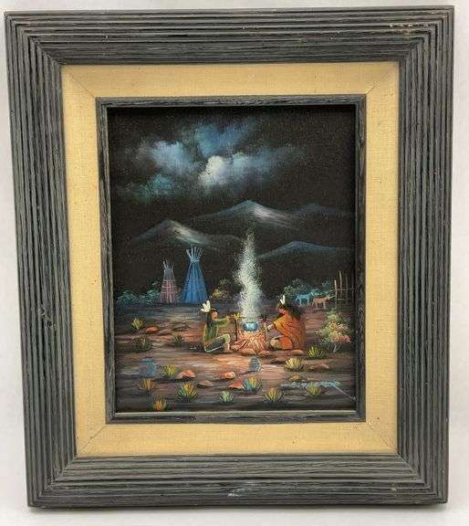 Framed Native American Painting - Hecho en Mexico 13 x 15 image