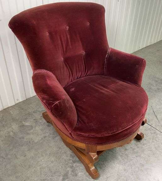 Victorian Platform Rocker with Burgundy Velvet Upholstery image