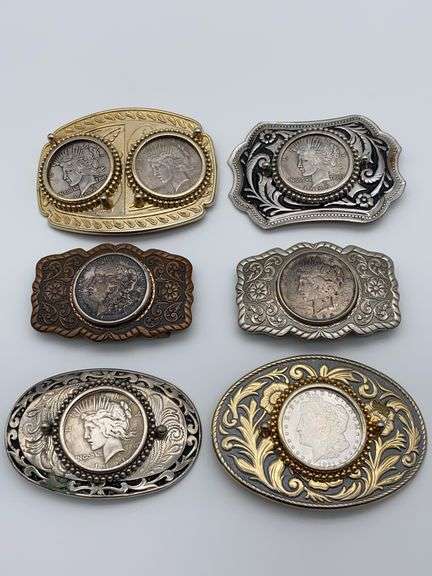 Silver Dollar Coin Belt Buckles Featuring Silver Dollars image