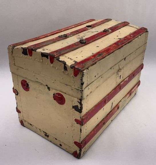 Vintage Wood Steamer Trunk Red & Cream Stripe image