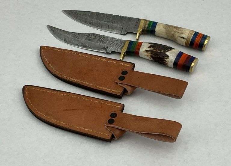 Handmade Stage Handle Hunting Knives with Leather Sheaths (Set of 2) image
