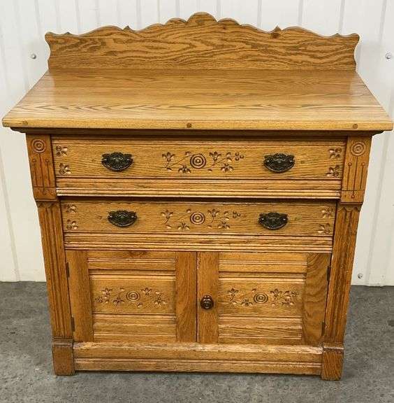 Antique Oak Washstand - hand Carved Eastlake Period 1880s-1900s image