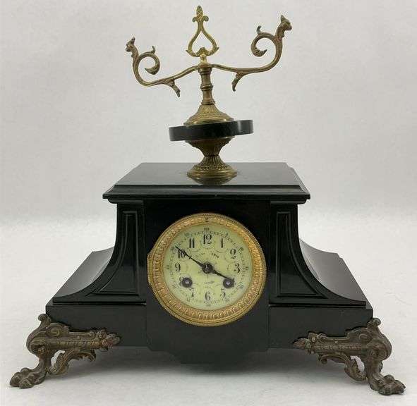 French Black Marble Mantel Clock image