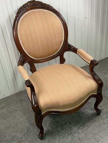 Ornate Carved Victorian Style Armchair w/upholstered Seat and Back image