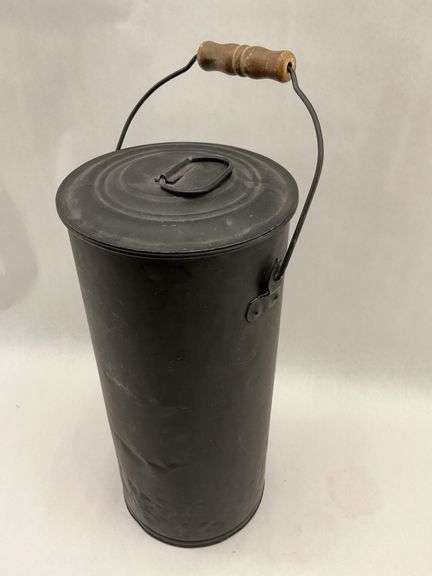 Metal Ash Bucket with Lid and Wooden Handle image