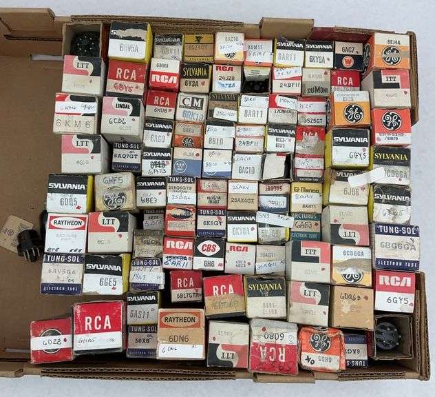 Box of Assorted Radio Tubes - Sylvania, RCA, Raytheon, and More image