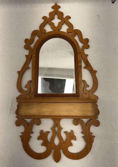 Hand Crafted Pine Victorian Style Wall Mirror with Shelf image