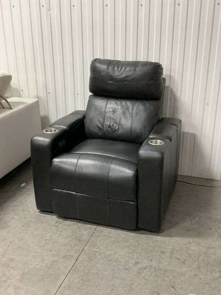 Black Leather Power Recliner with Cup Holders and Storage Compartments image