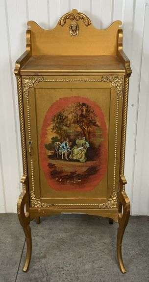 French Revival Ornate Music Cabinet with Hand Painted Courting Scene image