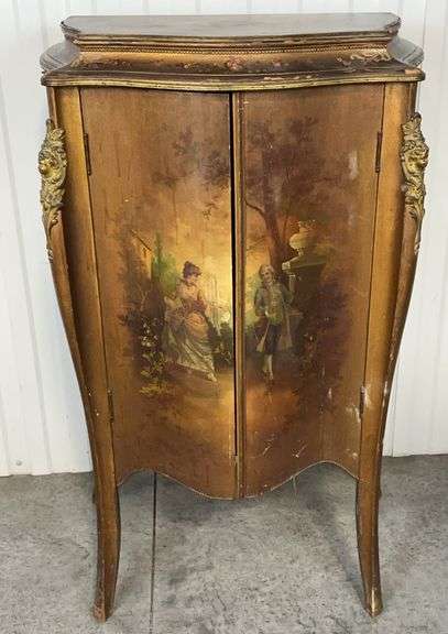 French Louis XV-style bombe cabinet with hand painted decoration image