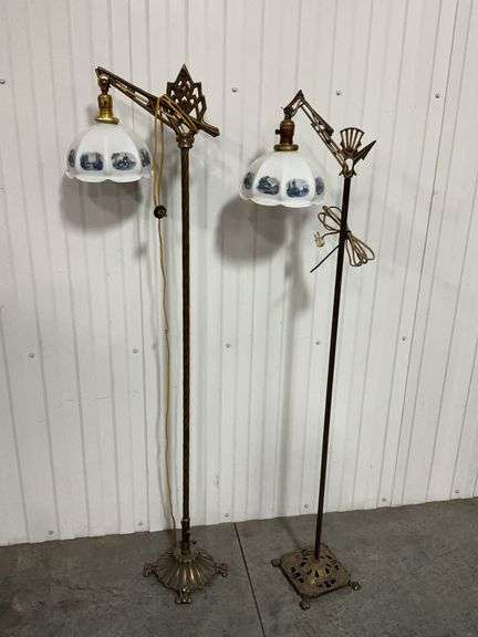 Pair of Decorative Floor Lamps with Blue and White Shades image