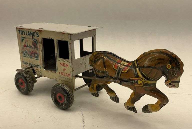 MAR Toyland's Milk & Cream Farm Products Tin Horse Drawn Wagon image